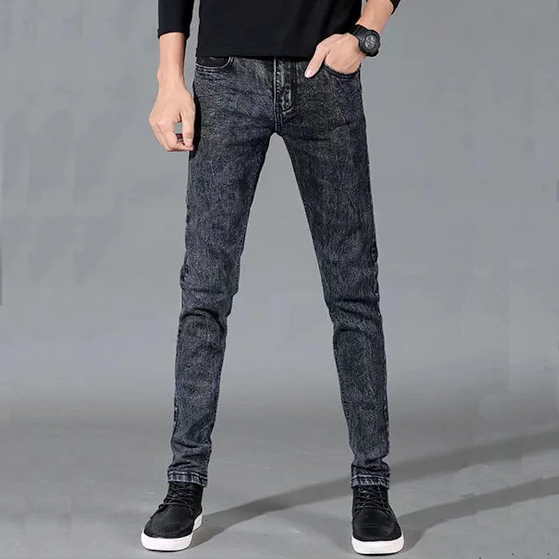 Fashion Mens Slim Fit Denim Pencil Pants High Quality Black White Skinny Stretch Jeans Mens High Street Jeans Four Season - Matrix Studios