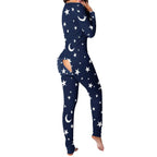 Women Buttoned Flap Jumpsuits Sleepwear Cow Printed Long Sleeve V Neck Bodycon Romper Spring Fall Loungewear - Matrix Studios