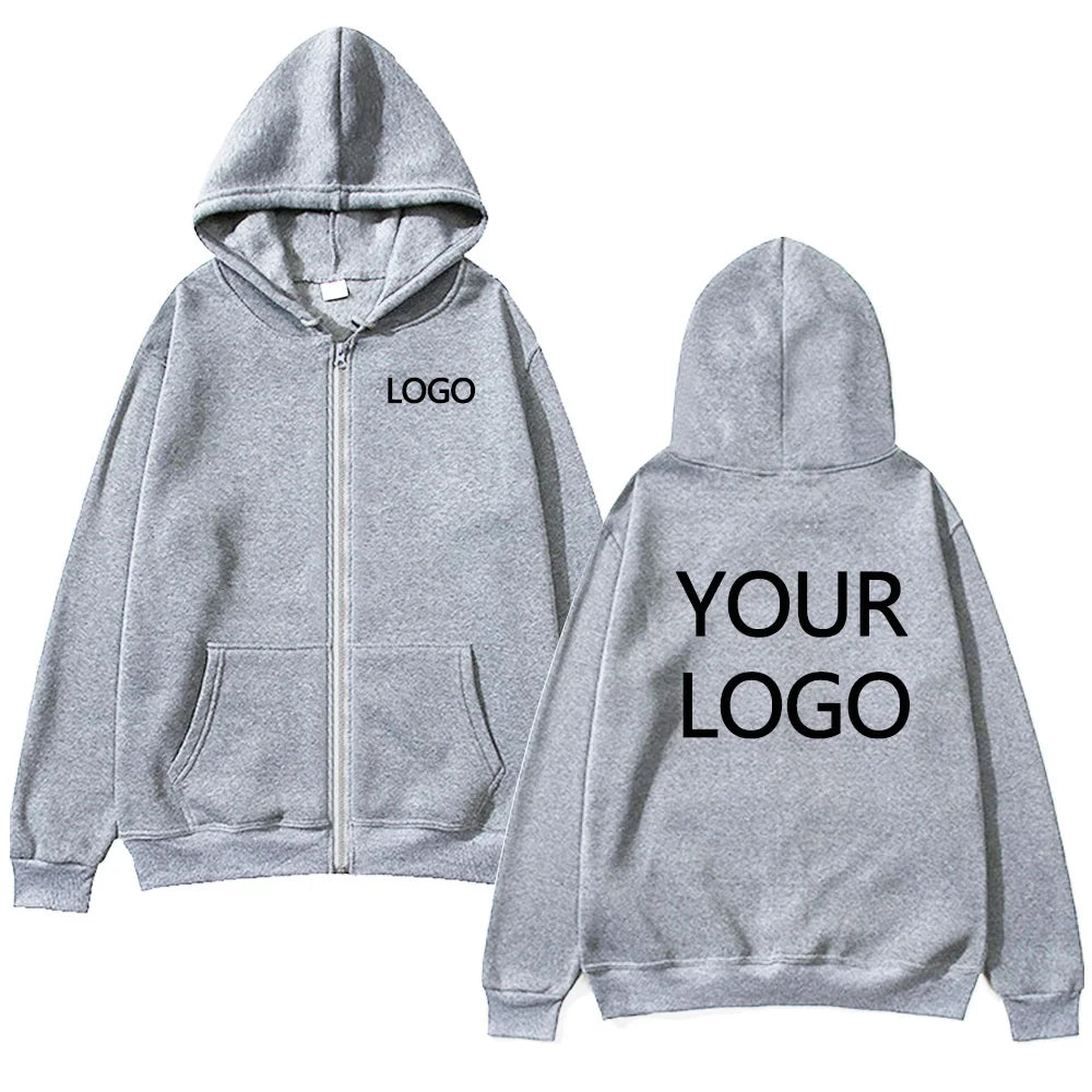 DIY Personalised customised logo, men's street hoodie, zip front sports sweatshirt, women's casual knitted hoodie, couple's gift - Matrix Studios