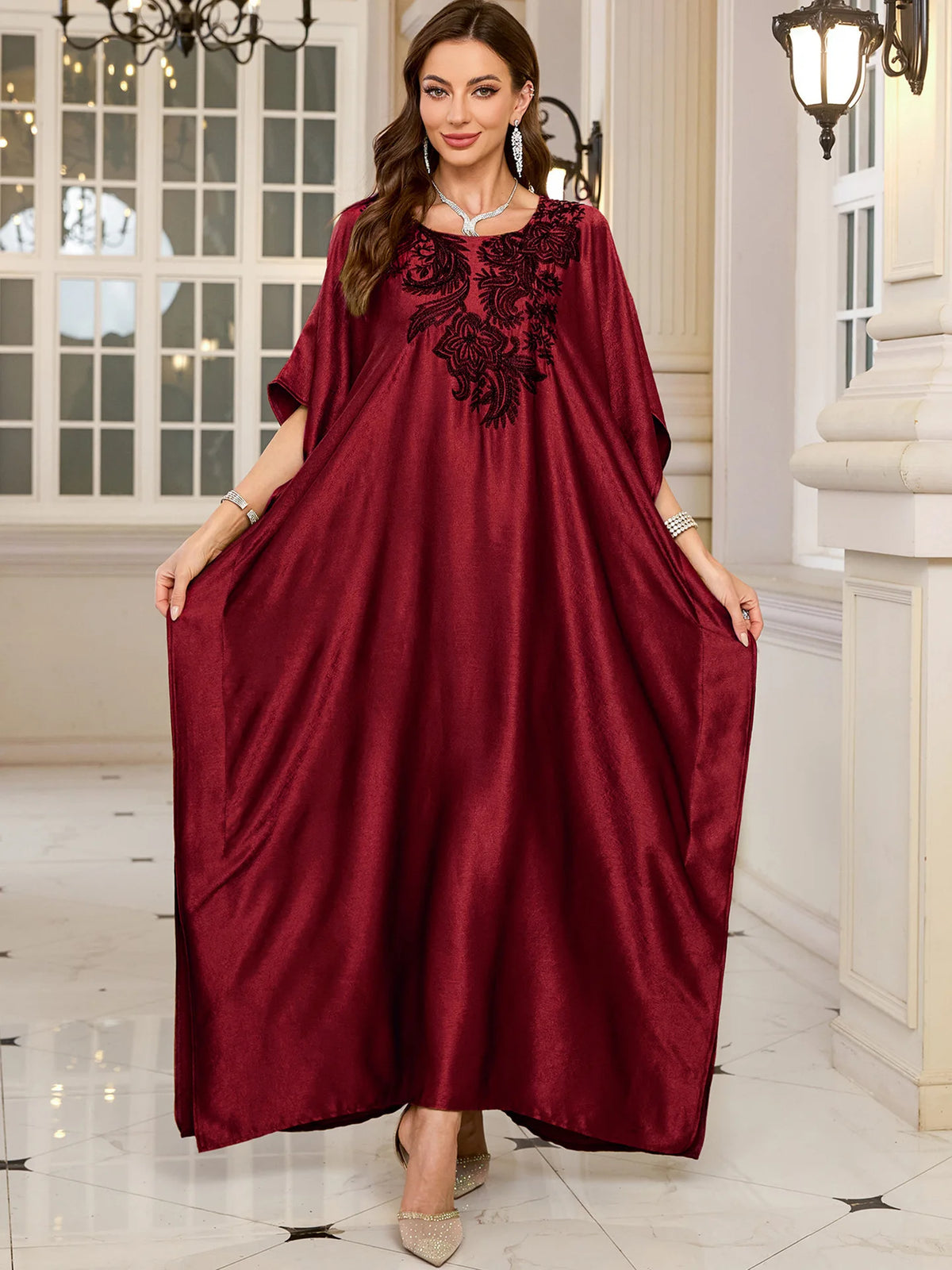 Women Embroidered Long Caftans Plus Size Kaftan Dresses Beach Bathing Suit Cover Up Moomoo Dress Moroccan Robe - Matrix Studios