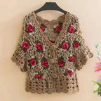 Three-Dimensional Flower Openwork Crocheted Sweater Cardigan Women's Spring And Autumn New Heavy Industry Joker Sweater 3XL Coat - Matrix Studios