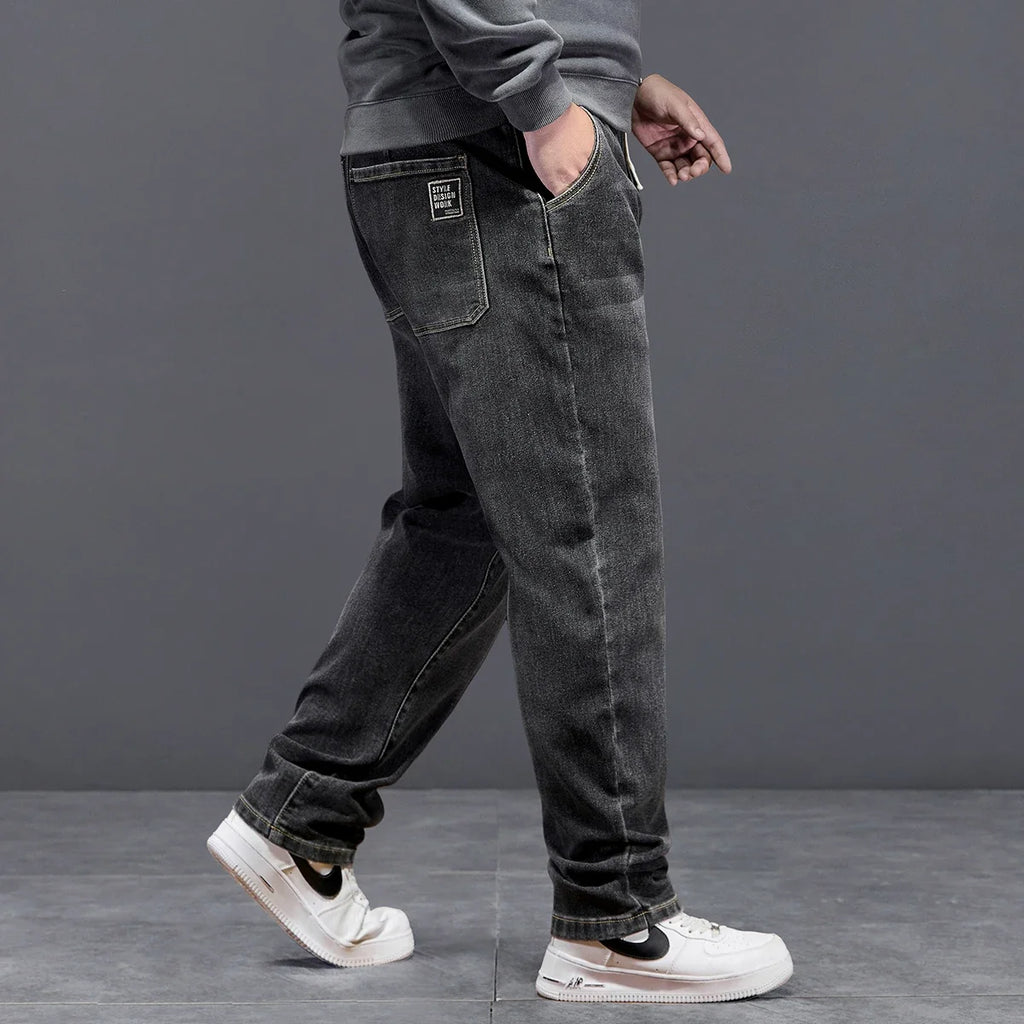 Extra Big Size Jeans Men High Elastic Waist Baggy Denim Pant Male Plus Large Loose Slim Fit Cowboy Trouser 8XL 6XL Classic Black - Matrix Studios