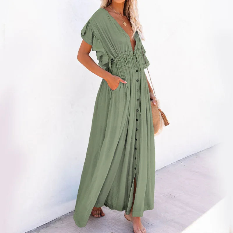 Sexy Bikini Cover-ups Long White Tunic Casual Summer Beach Dress Elegant Women Clothing Beach Wear Swim Suit Cover Up Q1982 - Matrix Studios
