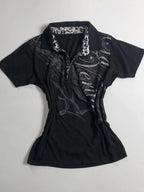 Vintage Y2k T-shirt Polo Letter Print 90s Slim Goth Punk Aesthetic Harajuku Summer Woman Clothes Streetwear Crop Top Grunge Tees - Matrix-studios.com
