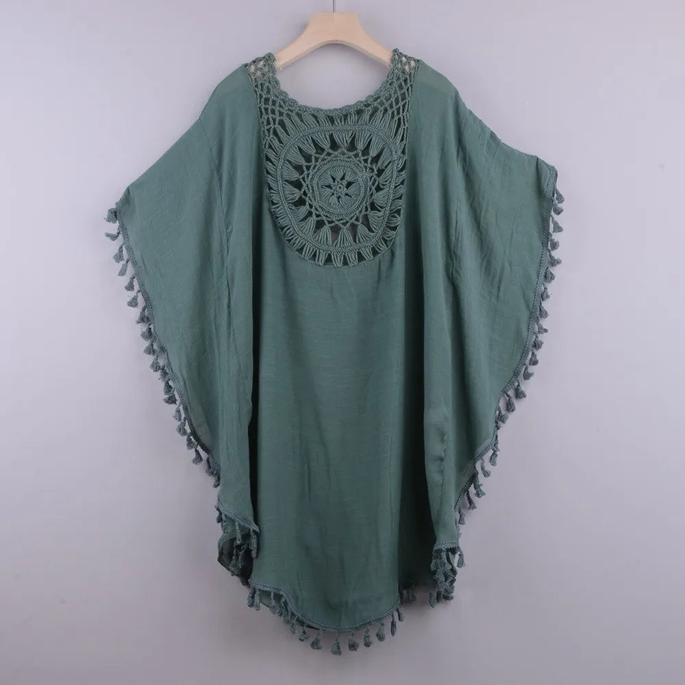 Fashion Knitted Sunflower Beach Cover Up Large Size Hollow Out Bathing Suit Fringe Tunic Beachwear Women - Matrix Studios