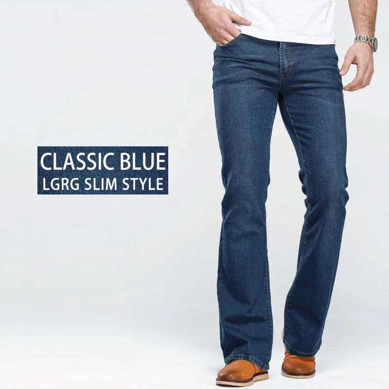 LGRG Mens Boot Cut Jeans Slightly Flared Slim Fit Blue Black Trousers Designer Classic Male Stretch Denim Pants - Matrix Studios