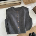 Women Sweater Vest Gold Button Up Waistcoat Soft Knitted Sleeveless Cardigan Jacket Top Fall Winter Korean Ladies Chic Outfit - Matrix Studios