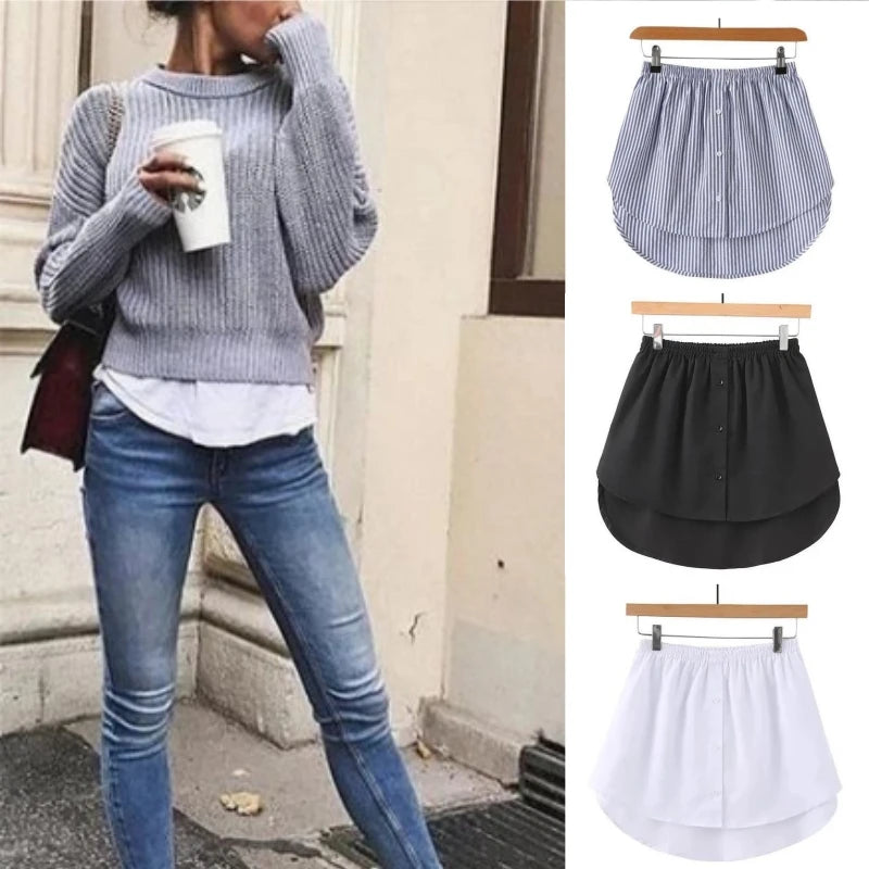 Women Girls Shirt Blouse Extender Adjustable Layering Faux Top Lower Sweep Mini Skirt False Hemline Splitting Underskirt - Matrix-studios.com