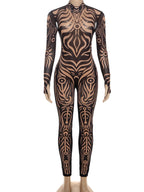Weird Puss Sexy Striped Print Jumpsuits Women Wild Style Turtleneck Full Sleeve Midnight Party Club Stretch Streetwear Overalls - Matrix Studios