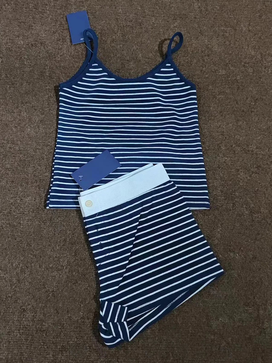 Strawberry Vest Shorts 2 Pieces Set Woman Eyelet Bow Slim Tank Top with Elastic Waist Patchwork Straight Short Pant Sweet Sets - Matrix-studios.com