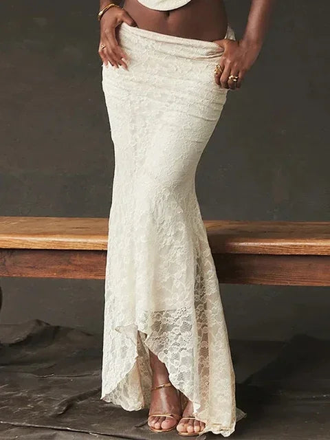 Lace Bandage 2 Piece-Set Long Skirt Female Patchwork Fashion Backless High Waist Elegant Lace-Up Maxi Skirt Sets Outfits - Matrix-studios.com