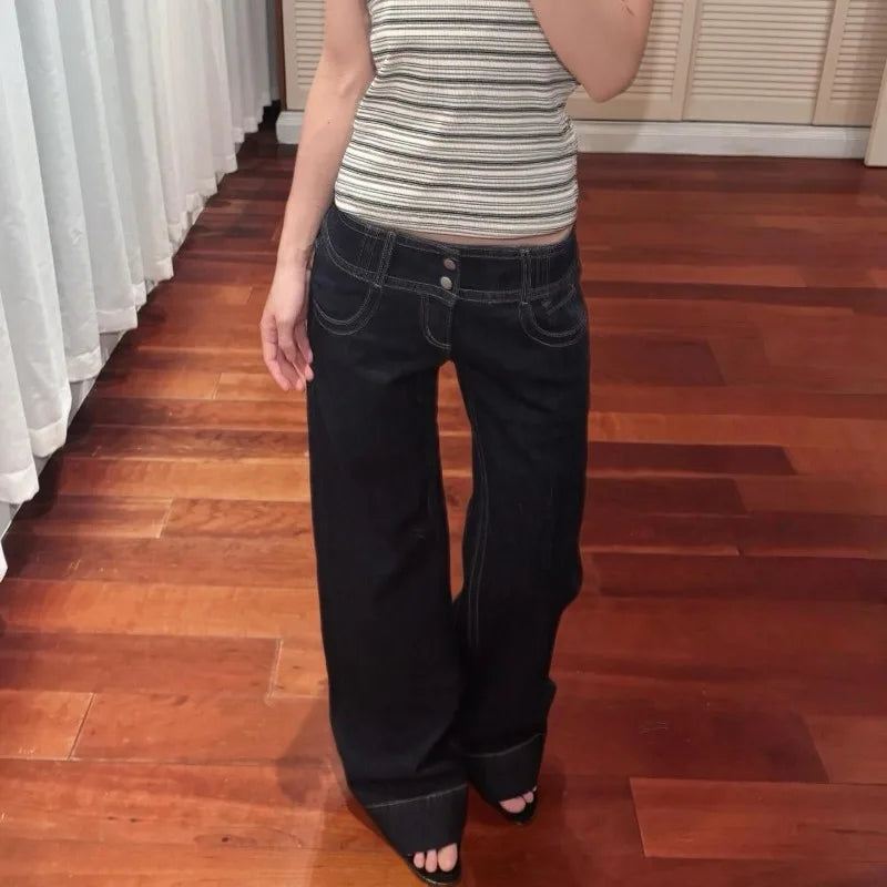 American Retro Low Waist Wide Leg Jeans Women's Summer Autumn Loose Drapey Tall Extended Length Hot Girls Wide Leg Pants - Matrix-studios.com