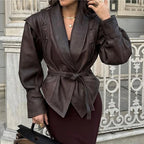 Suninheart Autumn and Winter Faux Leather Jackets for Women 2025 Dropped Shoulder Oversized Jacket Coat Belted Corset Jacket - Matrix Studios