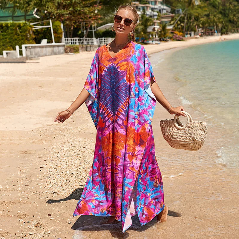 Plus Size Swimsuit Kaftans Beach Cover Ups Colorful Outfits Dress Bathing Suit for Women Vacation Outfits - Matrix Studios