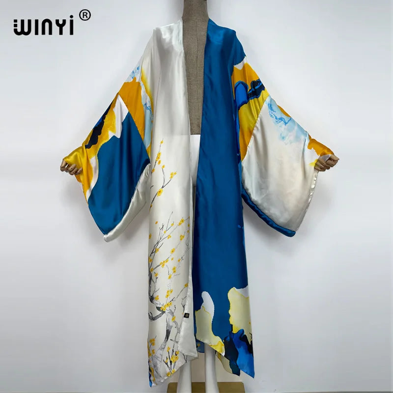 Kimonos verano Women sukienka Print Long Sleeve Cardigan Female Blouse Loose Casual beach Cover Up boho dress party kaftan - Matrix Studios