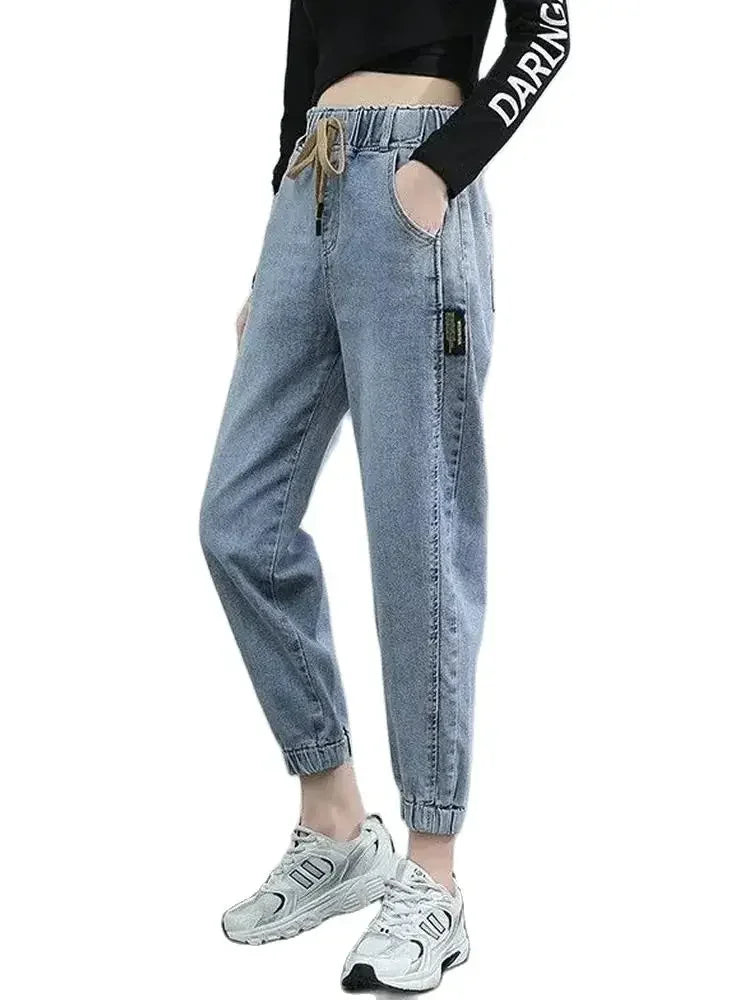 Cargo Jeans Women 2024 Spring and Autumn Korean Version of High Waist Pants Loose Slimming Straight Leg Bundle Haren Pants Tide - Matrix-studios.com