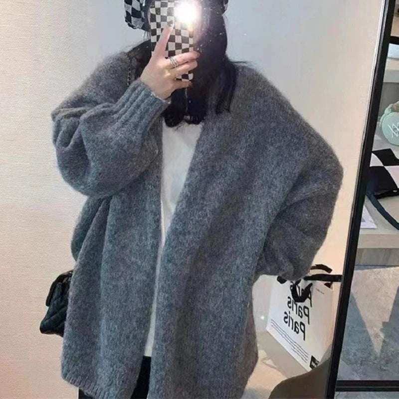 Korean Balloon Sleeve Knit Cardigan Women Korean Solid Color Loose Sweater Coat Woman Lazy Wind Soft Warm Cardigans Ladies - Matrix Studios