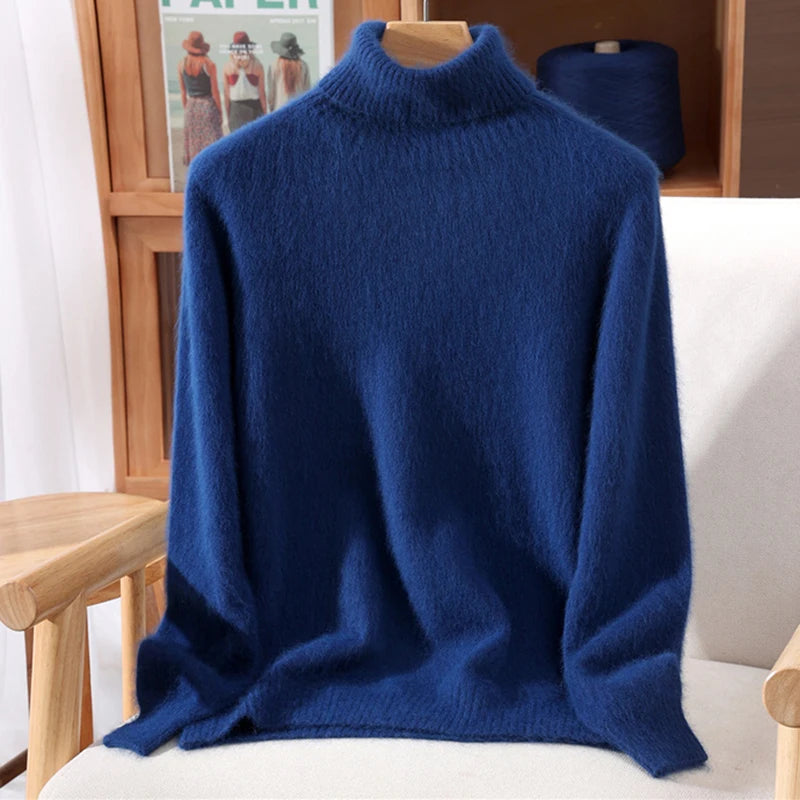 Autumn And Winter New 100% Mink Cashmere Sweater Ladies' High Lapel Solid Color Padded Pullover Wool Knitted Bottoming Shirt - Matrix Studios