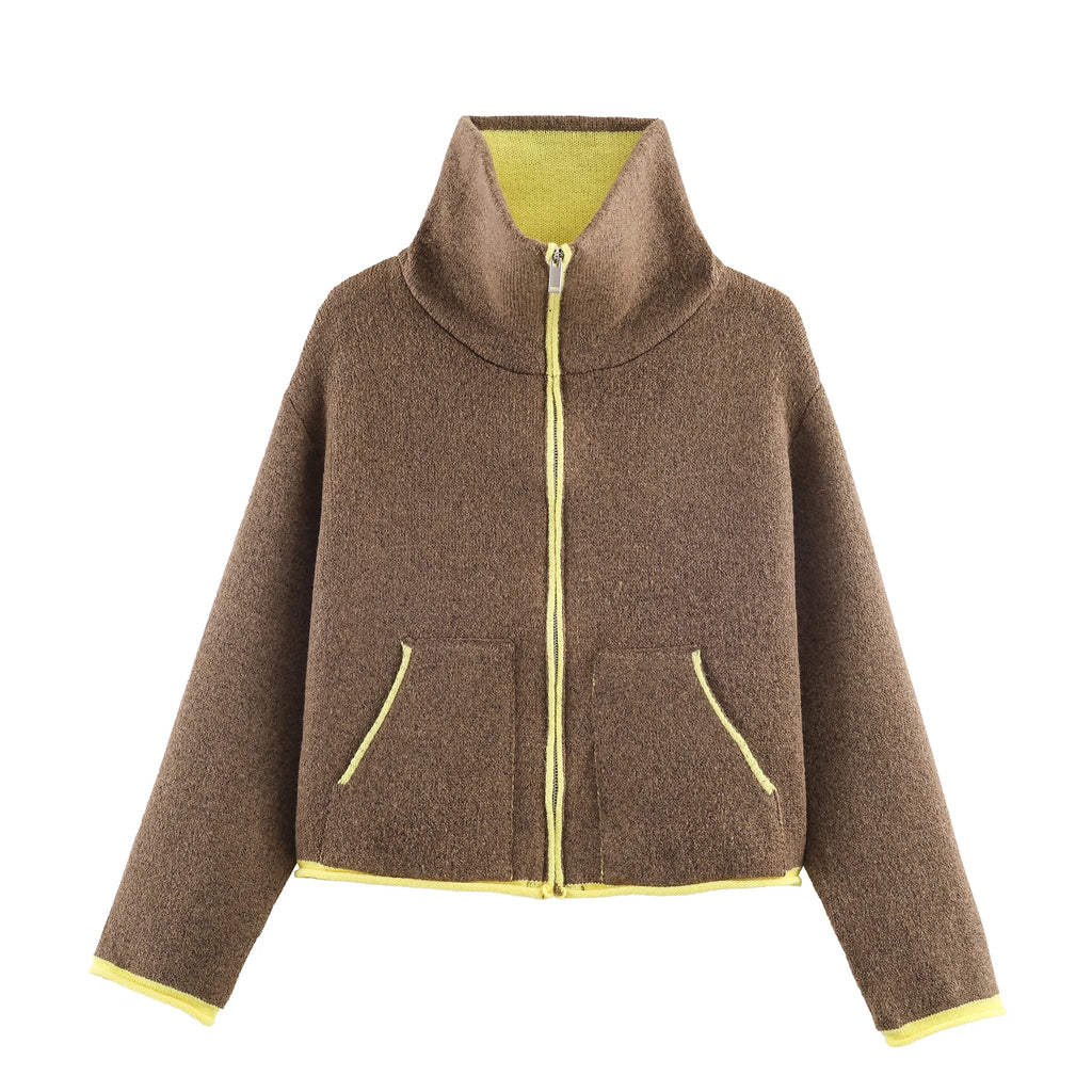 2025 Winter New Product Women's Lazy Style Loose Contrasting Color Decorative Layer Knitted Pilot Jacket Coat - Matrix-studios.com