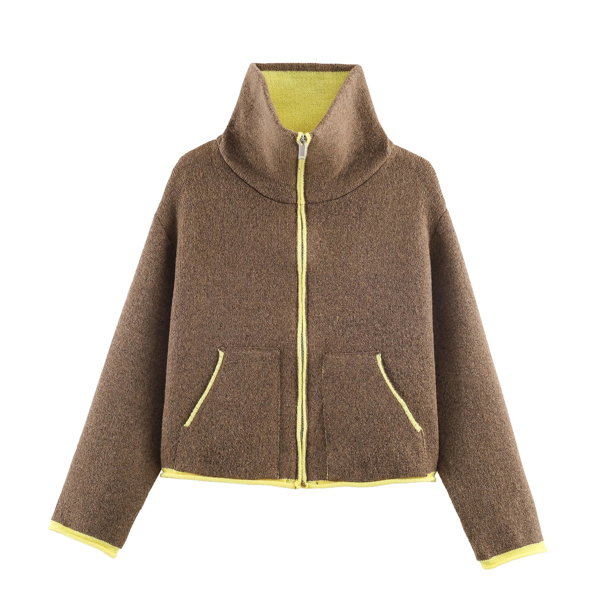 2025 Winter New Product Women's Lazy Style Loose Contrasting Color Decorative Layer Knitted Pilot Jacket Coat - Matrix-studios.com
