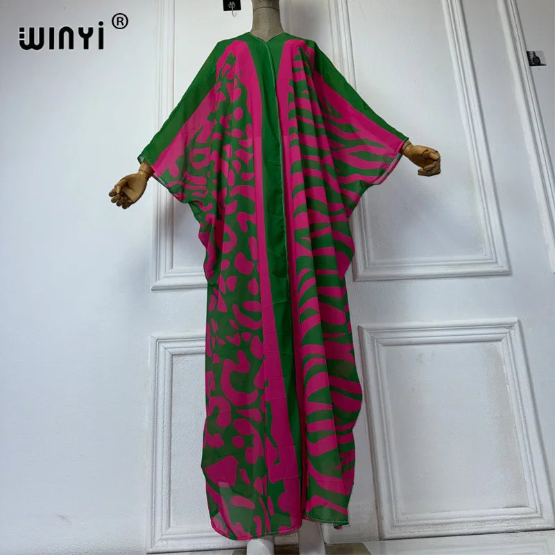 WINYI Africa Bohemia Print Kimonos Loose Dresses for Woman Cardigans Beach Outfits Kaftan Beach Cover Up Evening Dress Maxi Coat - Matrix Studios