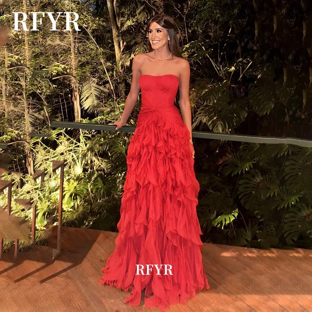 RFYR Ruffles Prom Dress Party Dress Chiffon A Line Evening Dress Detachable Shawl Women Celebrity Gala Dress Vestidos Customized - Matrix-studios.com