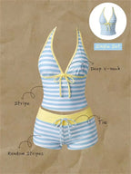 blue striped bikini swimsuit tankinis 2000s swimsuits bathing suits woman 2 piece set dot yellow vacation Swimwears beach Outfit - Matrix-studios.com