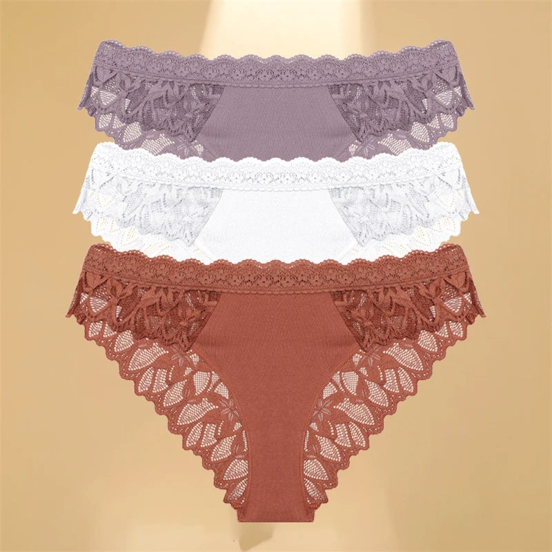 FINETOO 3Pcs Lace Hollow Out Underwear for Women Sexy Low-Waist Floral Briefs Female Invisible Breathable Lingerie Soft Intimate - Matrix Studios