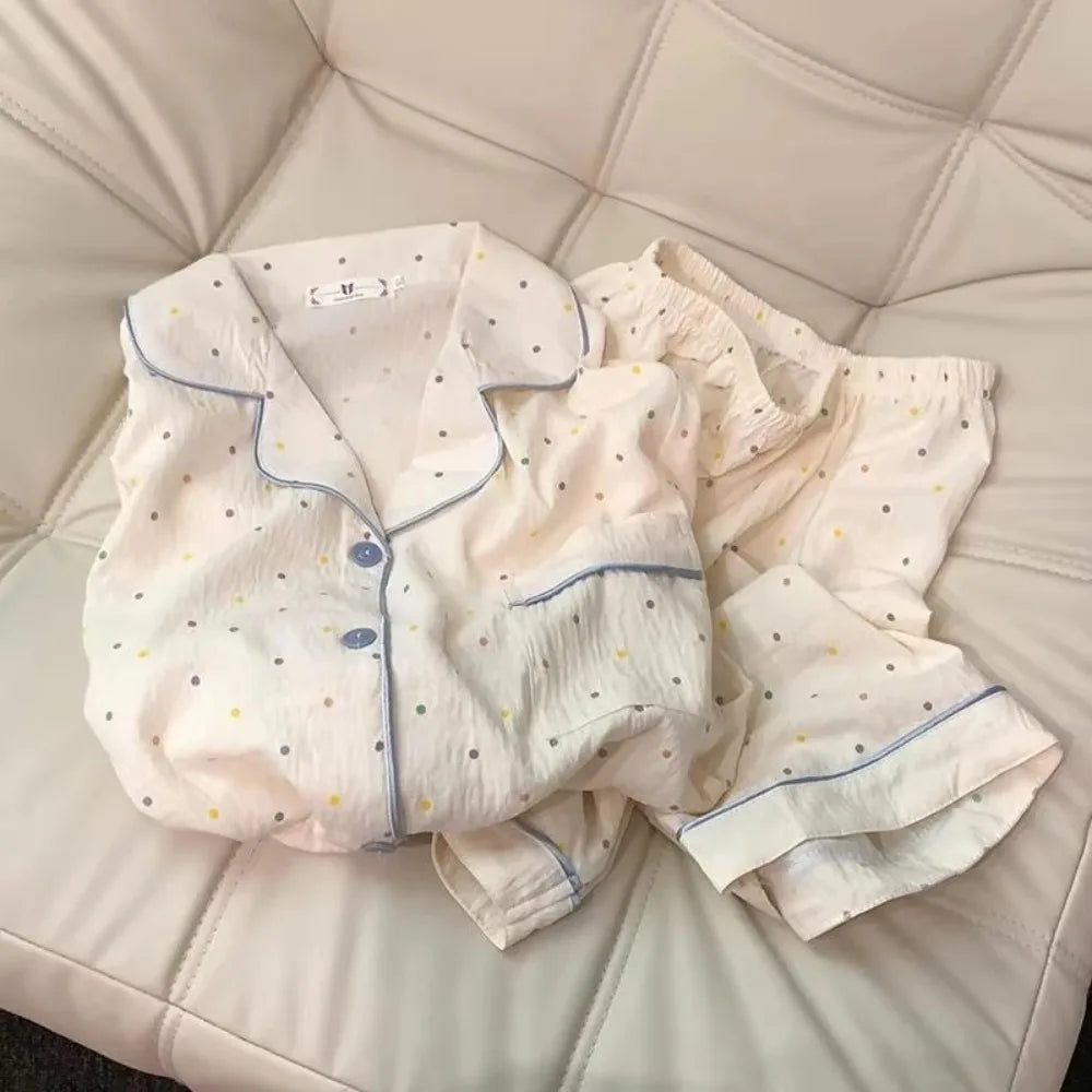 Print Polka Dot Women Pajamas Sleepwear Cotton Pajama Set Top and Shorts 2 Piece Set Casual Comfortable Home Suit Outfits Sweet - Matrix-studios.com