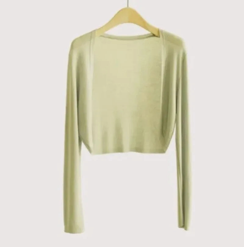 Ice Silk Knitted Cardigan Jacket Women Summer Shawl Sunscreen Outer Layer Thin Vest Air Conditioning Shirt Short Coat - Matrix Studios