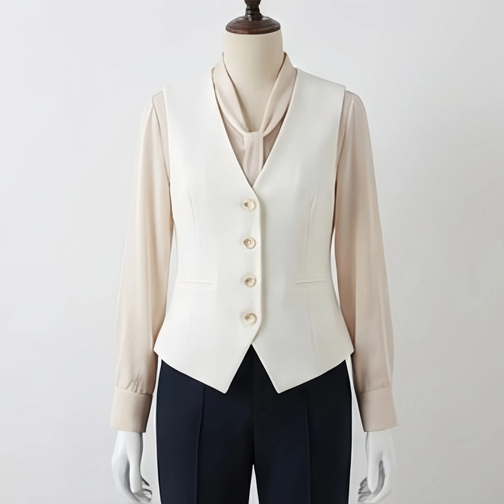 Women's Formal Business Vest Sleeveless Tailored Button Up Waistcoat Professional Office Outerwear Top Slim Fit Professional - Matrix Studios