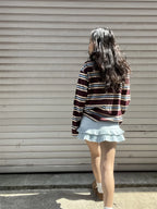 Summer Polo Shirts Woman Long Sleeve Crop Top Color Block Green Stripe Print Polo Shirts Mujer Casual Tops Striped Brown Autumn - Matrix-studios.com