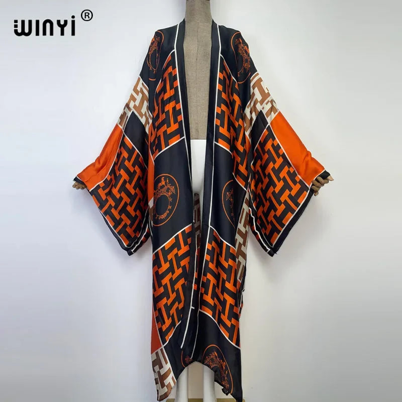 WINYI Summer New Fashion Print Women Cardigan Loose Long Dress Elegant Party Boho Maxi Beach Holiday Cover Up Kimonos Kaftan - Matrix Studios