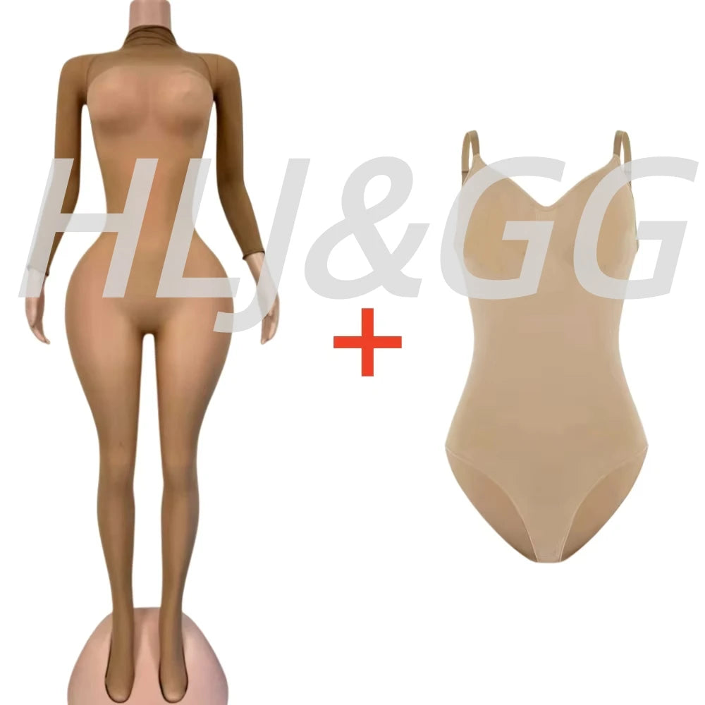 HLJ&GG Sexy Mesh See Through Bodycon Jumpsuits And Bodysuits Suits Women Long Sleeve Stretchy Playsuits Party Night Club Overall - Matrix Studios