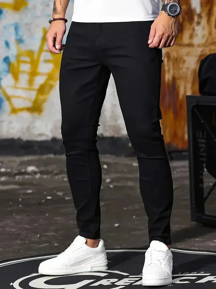 Men Jeans Stretch Skinny Denim Pants Solid Color Black Blue Spring Luxury Street Harajuku Hip-Hop Style Slim Fit Trousers Brand - Matrix Studios