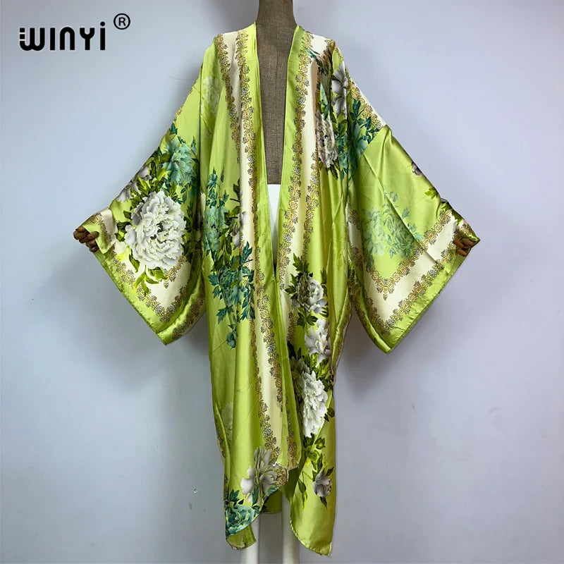 WINYI Summer New Fashion Print Women Cardigan Loose Long Dress Elegant Party Boho Maxi Beach Holiday Cover Up Kimonos Kaftan - Matrix Studios