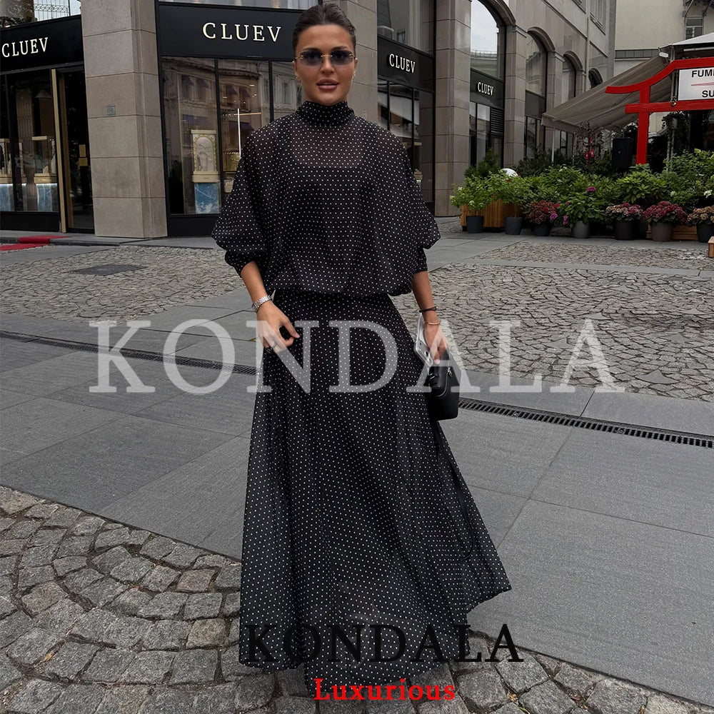 KONDALA Vintage Polka Dot Women Sets Chiffon Bow Tie Loose Blouses Loose Long Skirts Fashion 2026 Spring Summer Holiday Suits - Matrix-studios.com