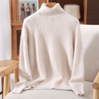 Autumn And Winter New 100% Mink Cashmere Sweater Ladies' High Lapel Solid Color Padded Pullover Wool Knitted Bottoming Shirt - Matrix Studios