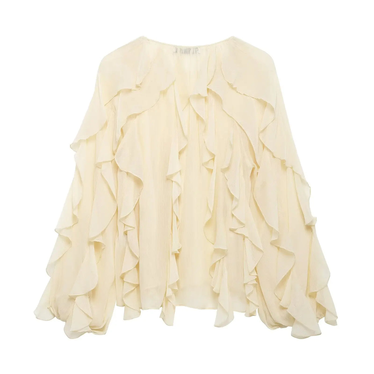DUOPERI Women Fashion Solid Ruffled Blouse Vintage V-Neck Long Sleeves Female Chic Lady Shirts - Matrix-studios.com