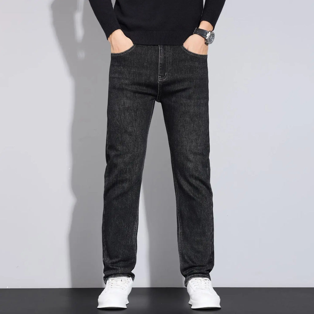 2025 men's fashion business jeans classic style casual elastic slim fit jeans men's denim pants black blue - Matrix Studios