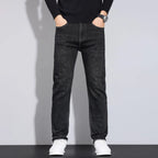 2025 men's fashion business jeans classic style casual elastic slim fit jeans men's denim pants black blue - Matrix Studios