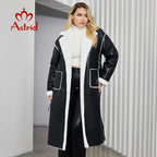 Astrid 2023 Winter Faux Leather Jacket Women Plus Size Long Warm Plush Collar Padded Coat Fashion Pocket Cotton Female Parkas - Matrix Studios