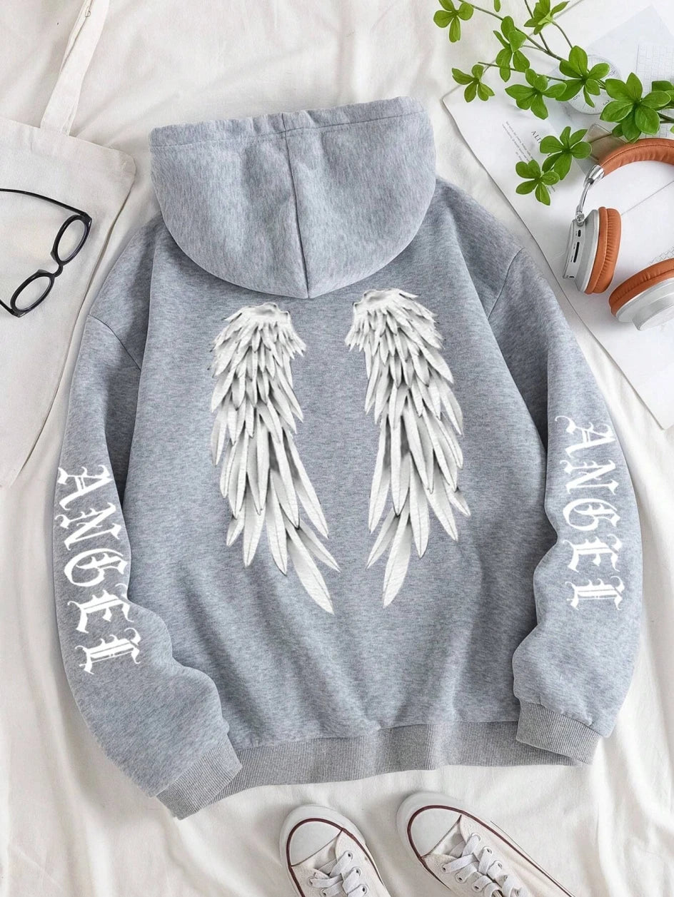 Beautiful Angel Wings Printed Hoodies Women Warm Comfortable Casual Hoodie Fashion Classic Hoody Loose Original Basic Clothes - Matrix Studios