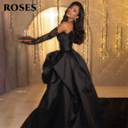 ROSES A Line Black Prom Dresses Sweetheart Stain Party Dresses Pleat Side Split robes du soir Sleeveless Wedding Darty Dresses - Matrix Studios