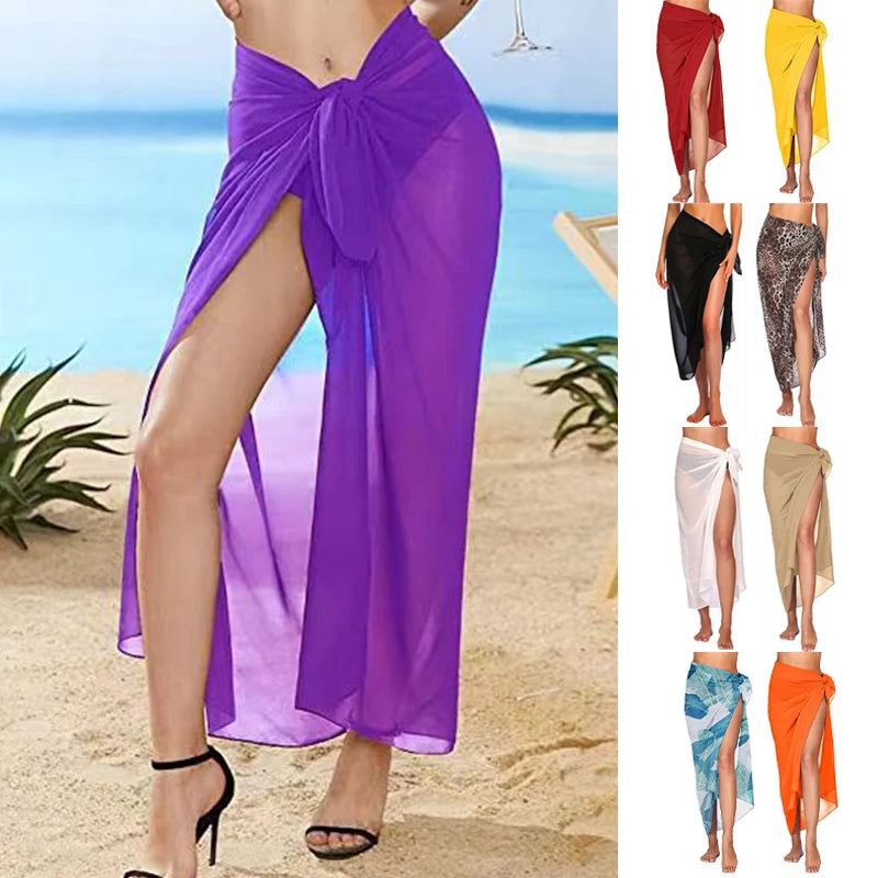 Summer Sexy Beach Skirts Women Beach Wear Chiffon Beach Wrap Skirt Towel Long Sarong Cover Up Sexy Bikini Scarf - Matrix Studios