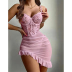 Lace Corset Push Up Bra Women Lingerie Set See-through Nightdress Sexy Bras Splicing Dress Elegant Underwear Pajamas For Female - Matrix-studios.com