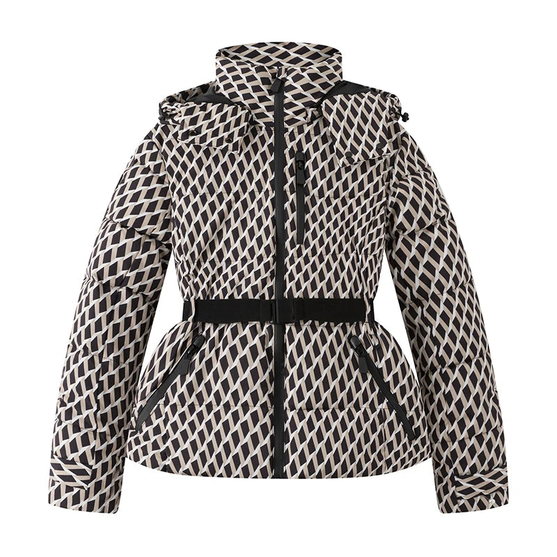 Women's Winter Hooded High Waist Padded Sport Parkas Coats with Belt Female Elegant Thick Warm Pockets Windproof Skiing Jackets - Matrix-studios.com