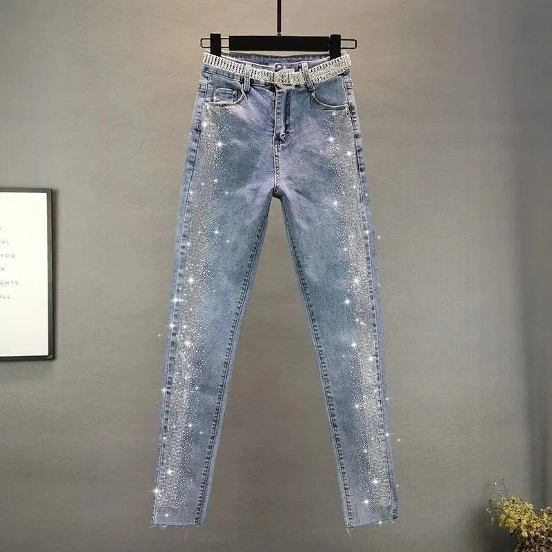 Oversized 5XL High Waist Elastic Skinny Jeans Women New Slim Vintage Diamonds Pencil Trousers Casual Ankle-length Denim Pants - Matrix-studios.com