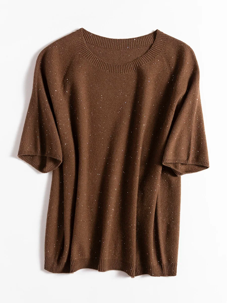 SuyaDream, 100%Merino Wool Pullovers for Woman, Round Neck, Short Sleeved Sweaters, 2025 Fall Winter Soft Warm Top, Pink, Olive - Matrix Studios