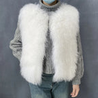 Women's Luxurious Fluffy Warm Mongolian Sheepskin Short Vest Coat Spring Autumn Sexy Wool Outerwear New Collection - Matrix Studios